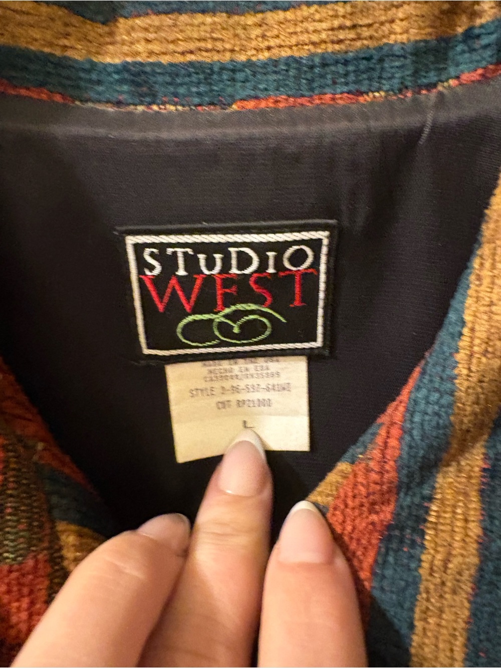 Studio West Red Multi-Color Patterned Jean Jacket - Picture 2 of 2
